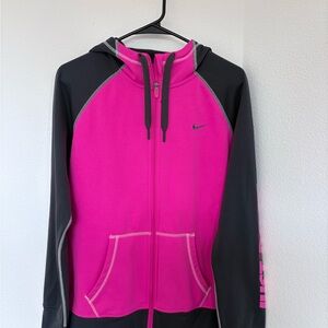 Nike Women's Vibrant Pink and Gray Hoodie